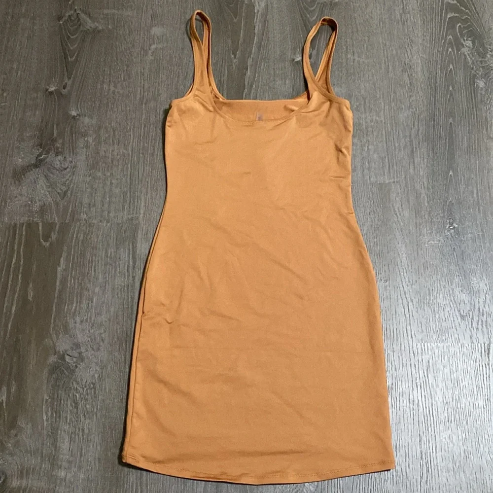 SKIMS Signature Swim Tank Dress Swimsuit Coverup in Almond Size Medium